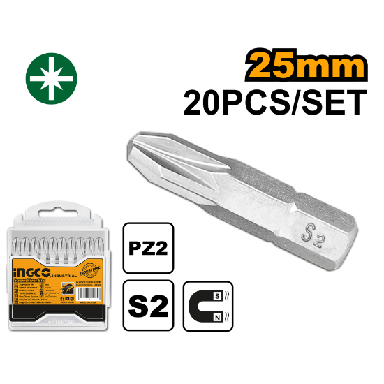 INGCO SDB11PZ213 Screwdriver Bits PZ2 25mm 20pcs
