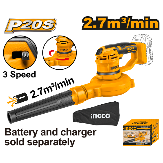 INGCO Cordless Air Blower 20V 3-Speed CABLI2001