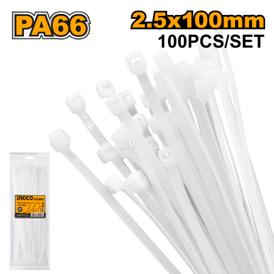 INGCO Nylon Cable Ties 100x2.5mm White 100pcs HCT1001