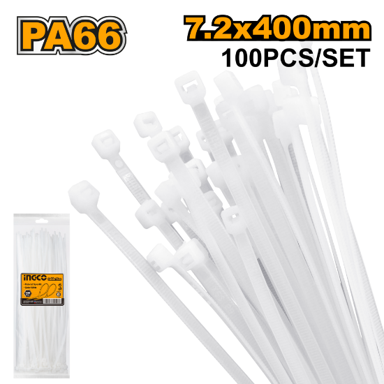 INGCO Nylon Cable Ties 400x7.2mm White 100pcs HCT4001
