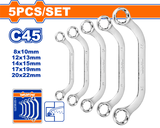WADFOW Half Moon Ring Wrench Set 5pcs 8-22mm WFR3405