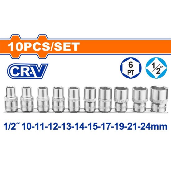 WADFOW Socket Set 10pcs 1/2in 10-24mm WST2410