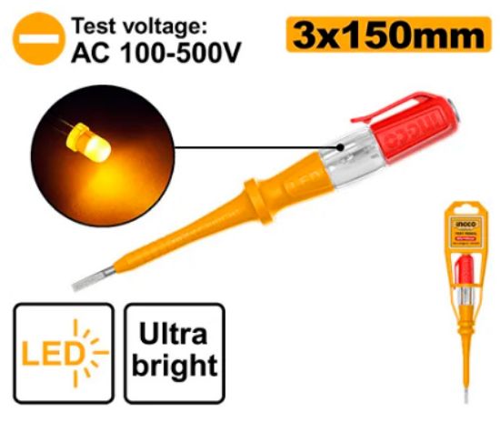 INGCO Voltage Tester Screwdriver LED 3x150mm AC100-500V HSDT1518 | مفك تاست