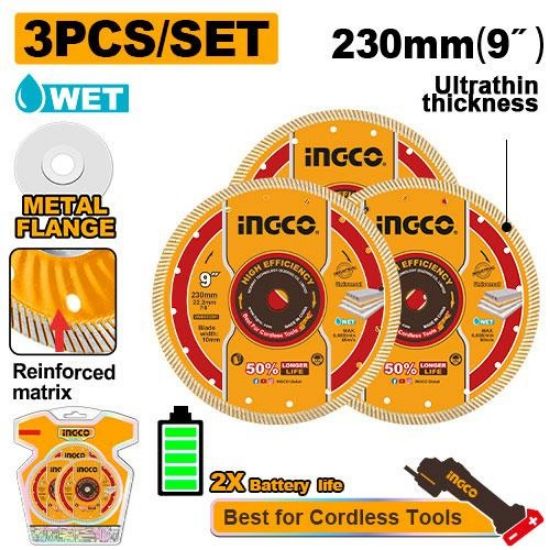 INGCO Turbo Ultrathin Diamond Disc Set 3pcs 230x22.2mm DMD0523088 | طقم ديسك الماس 3 قطع