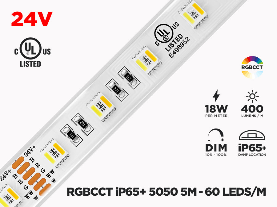 Aura LED Strip 24V RGBCW 18W 60L 12MM (10M/Roll, Dimmable, Dynamic Effects)