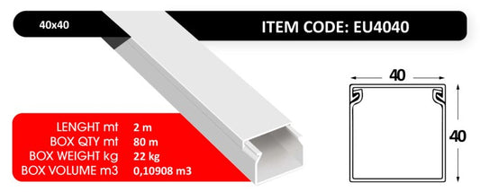 PVC Trunking 40×40 – IP40 – 2 Meters