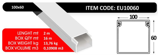 PVC Trunking 100×60 – IP40 – 2 Meters
