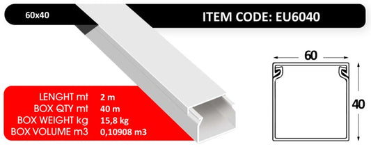 PVC Trunking 60×40 – IP40 – 2 Meters