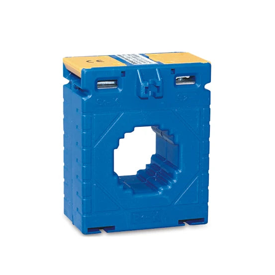 Blue electrical current transformer on a white background