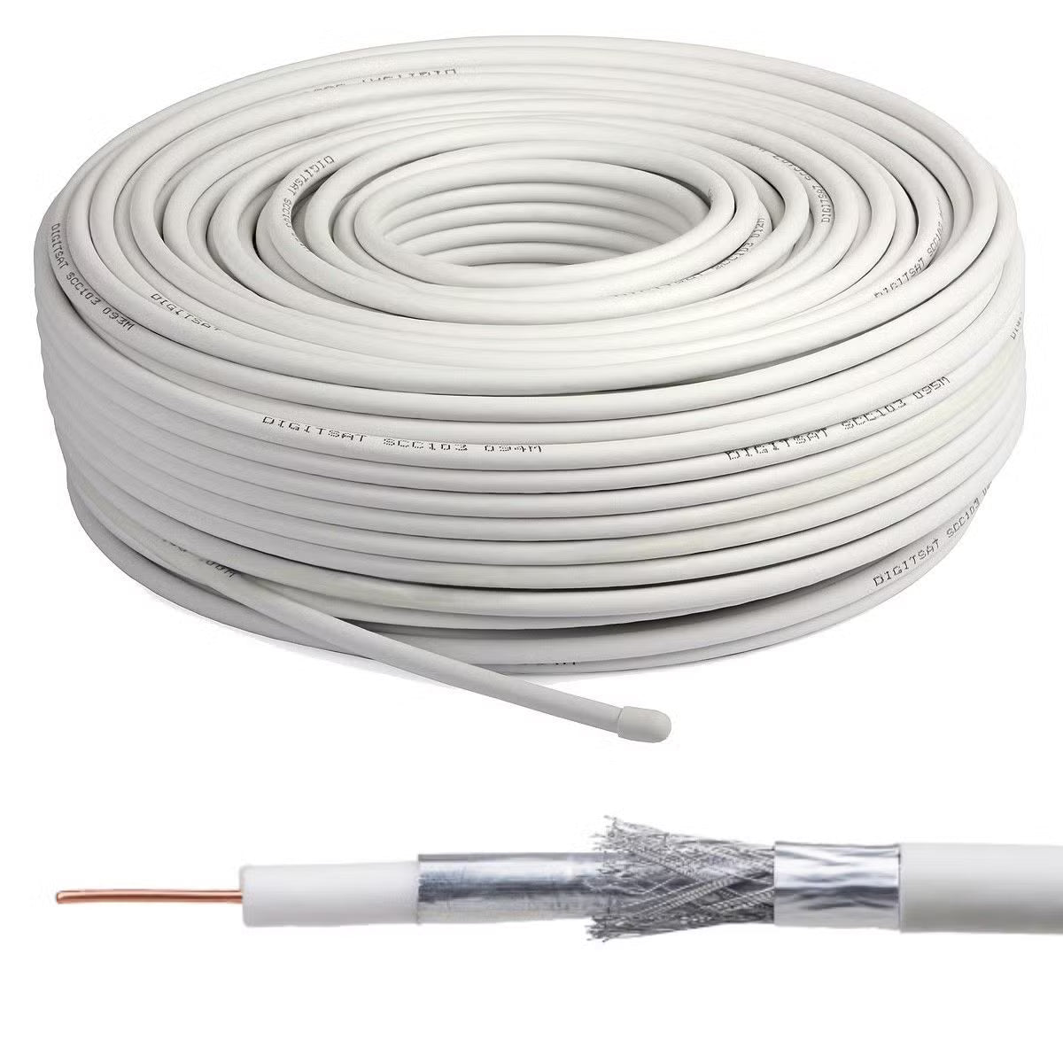 V.E.M. RG6 Coaxial Cable - 100m High-Shielding White Roll V.E.M.
