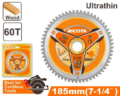 Ricota 185x20mm TCT 60T 1mm ديسك قص خشب فائقة الرقة Ricota