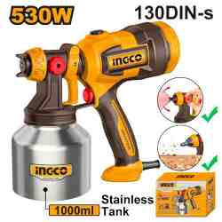 INGCO Electric Paint Spray Gun 530W 130DIN-s with 1000ml Stainless Steel Tank SPG45061