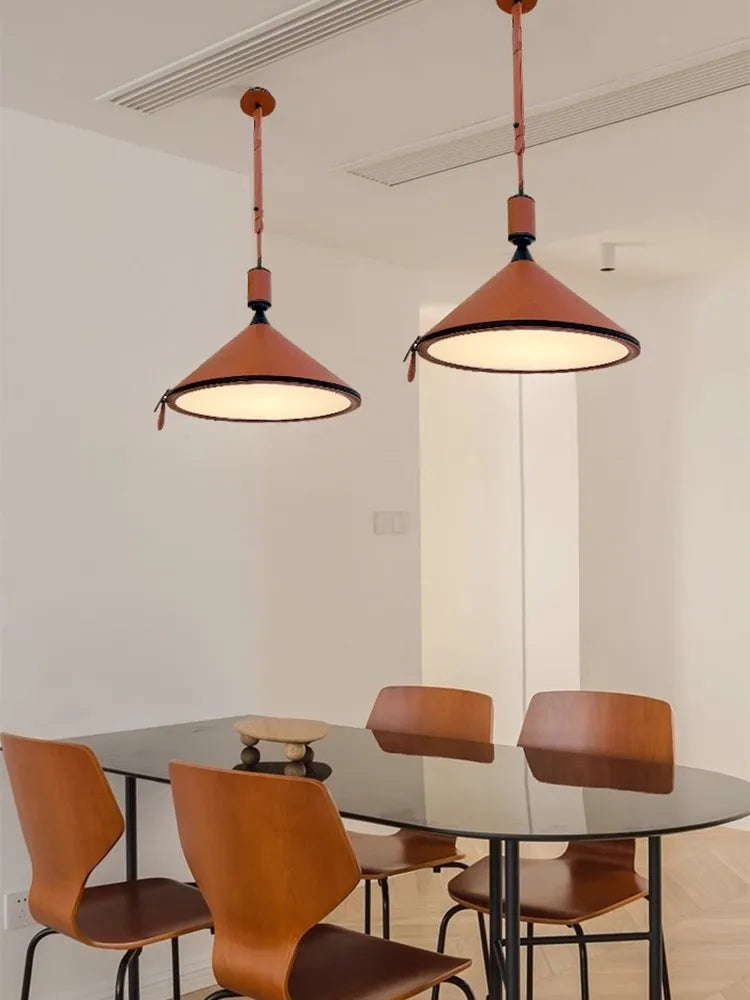 AUR-MD1742-D350-BR Tiferet Brown Leather Pendant Light