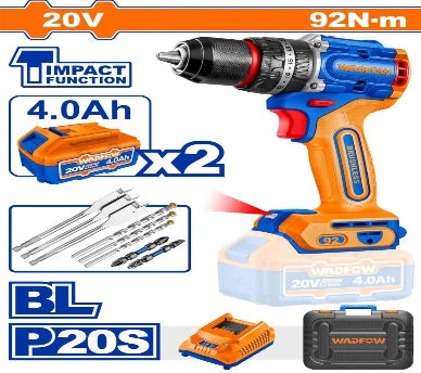 WADFOW 20V 2Batt 4Ah+Char + Box BL 13mm 92N مقدح بطارية رجراج Wadfow