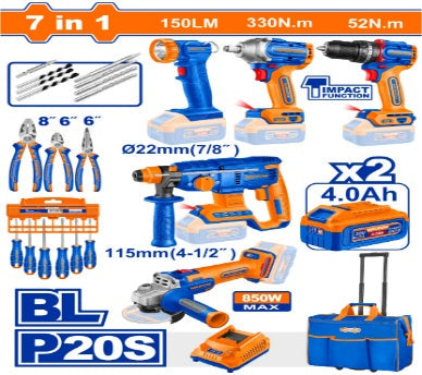 WADFOW 20V 7 IN 1 مجموعة مقادح+صاروخ+انتريك+شنطة تلسكوبيك+اكسسوار Wadfow