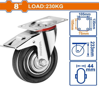 WADFOW Load:230kg steel+rubber 8" دولاب قاعدة حديد متحركة بفرام Wadfow