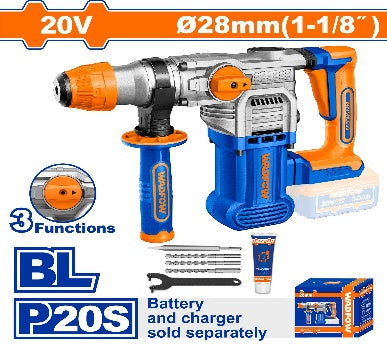 WADFOW 20V BL 28mm SDS كومبرسور بطارية برم وتكسير Wadfow