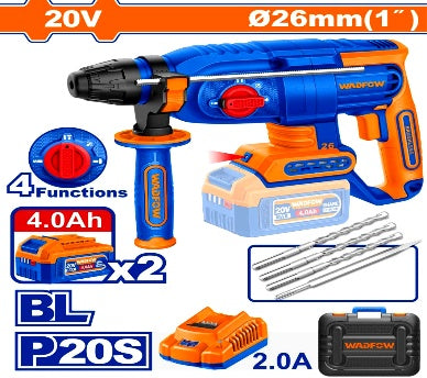 WADFOW 20V 2Batt 4Ah+Char+Box (26 mm) BL SDS مقدح برم وتكسير Wadfow