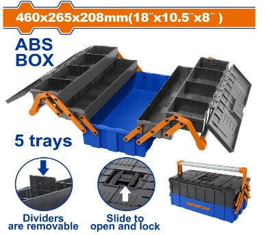 WADFOW 35kg (18x10.5x8)" ABS+PA شنطة عدة خمس طبقات بلاستك مقوى Wadfow
