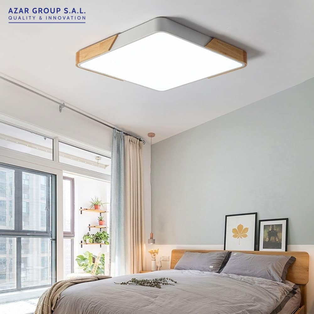 White + Wood Macaron LED 100W Square 50x50 Ceiling Light 4000K