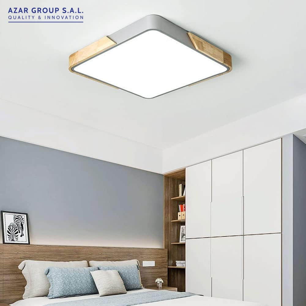 Grey + Wood Macaron LED 100W Square 50x50 Ceiling Light 4000K