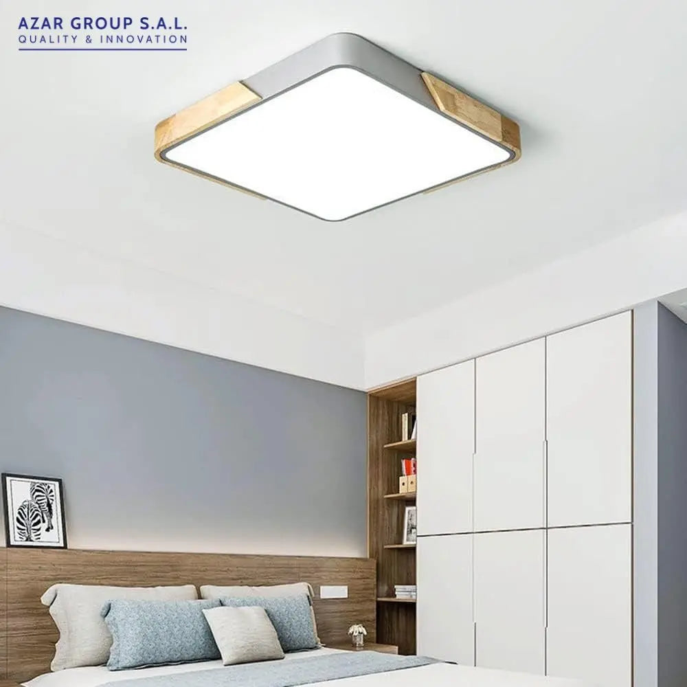 Grey + Wood Macaron LED 100W Square 50x50 Ceiling Light 4000K - Aura Lighting - Azar Group