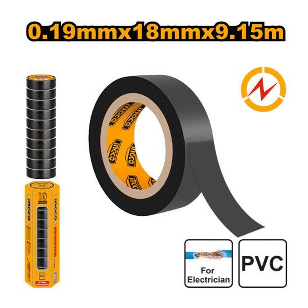 INGCO PVC Insulation Tape Black 10pcs 18mm x 10yd HPET1101