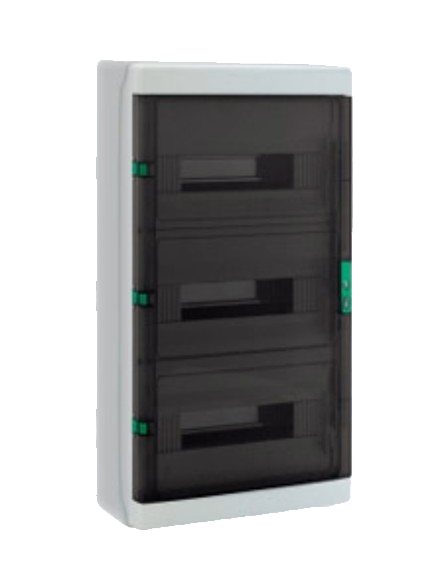 Electrical panel with multiple switches on a white background