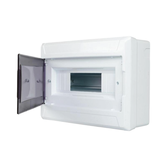 White microwave oven with open door on a white background
