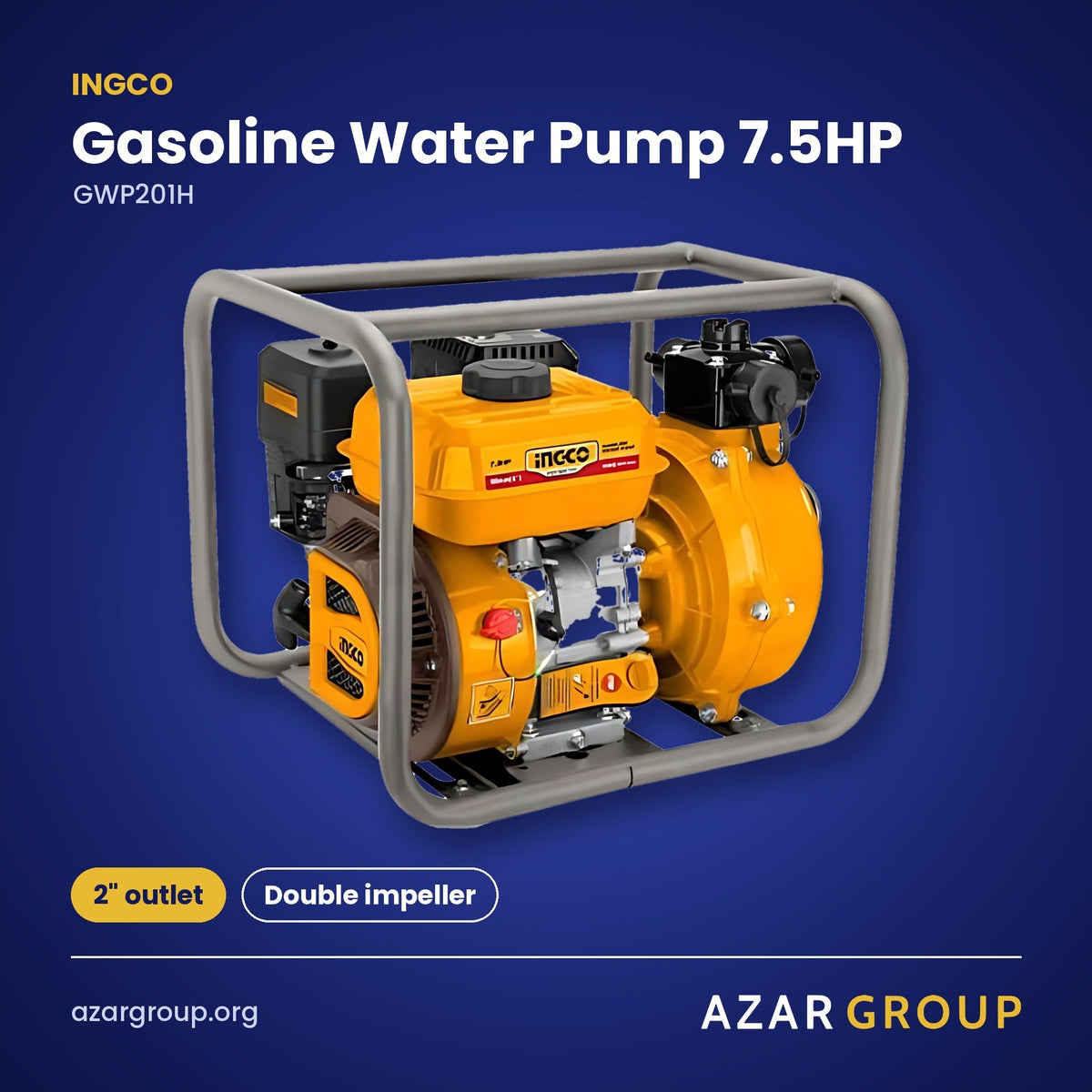 INGCO GWP201H Gasoline Water Pump 7.5HP – 2" outlet, Double impeller