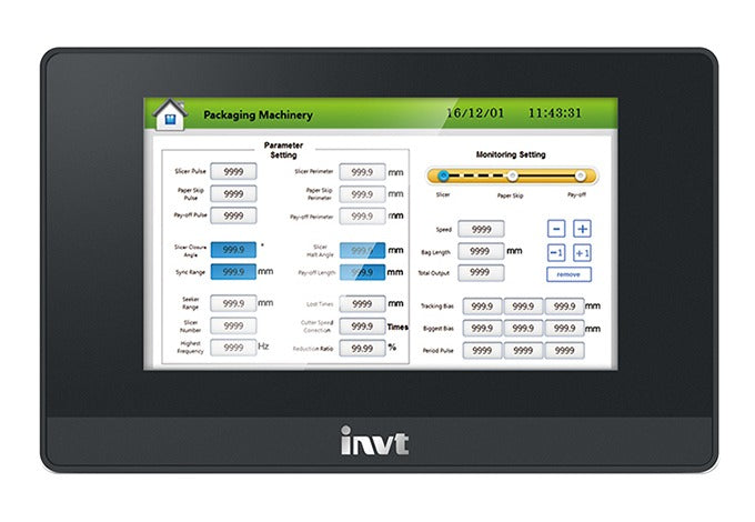 INVT VS-043QE 4.3 inch HMI front with sample screen