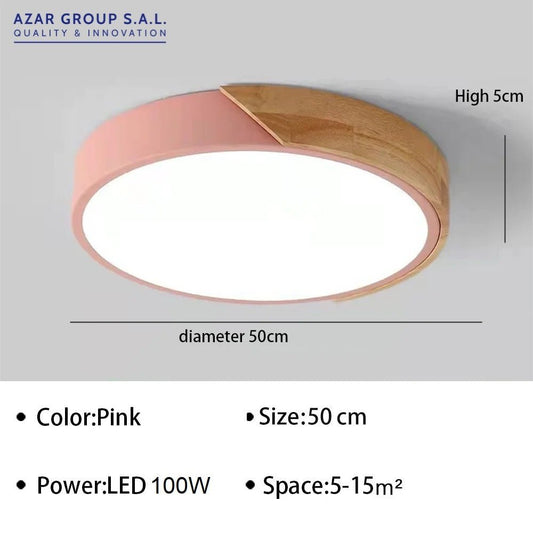 Pink + Wood Macaron LED 50CM 100W Ceiling Light 4000K - Aura Lighting - Azar Group