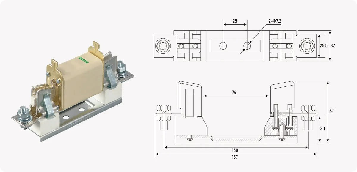 Suntree SNH00PV fuse holder with dimensions