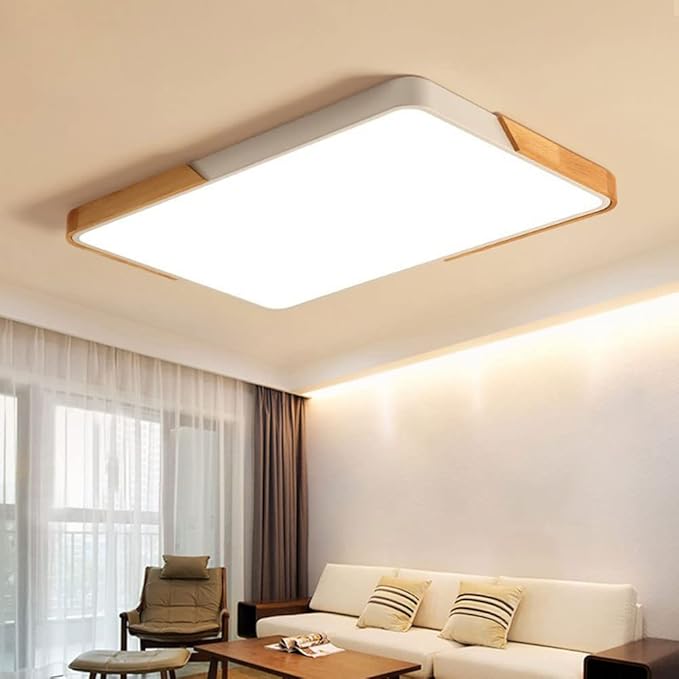 White + Wood Macaron LED 190W Rectangle 120x60 Ceiling Light 4000K - Aura Lighting - Azar Group