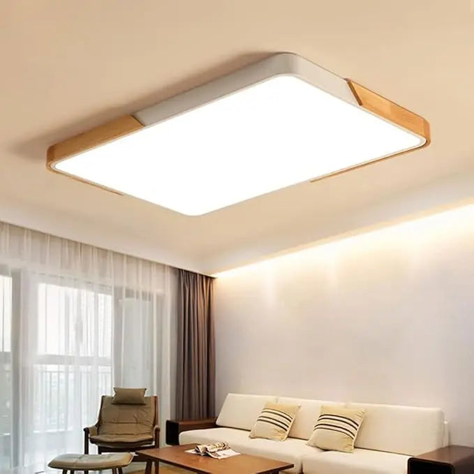 White + Wood Macaron LED 190W Rectangle 120x60 Ceiling Light 4000K - Aura Lighting - Azar Group