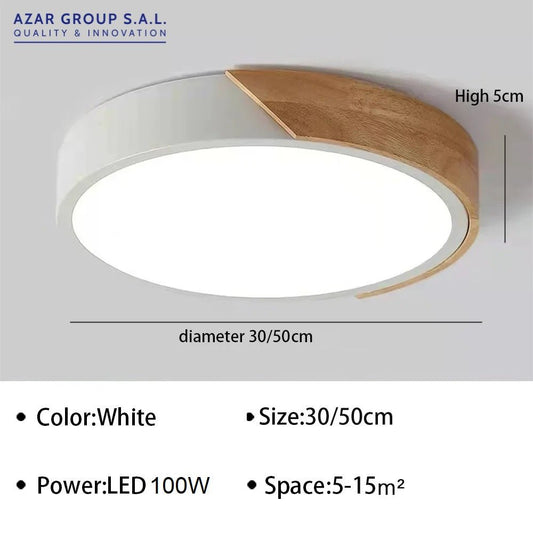 White + Wood Macaron LED 50CM 100W Ceiling Light 4000K - Aura Lighting - Azar Group