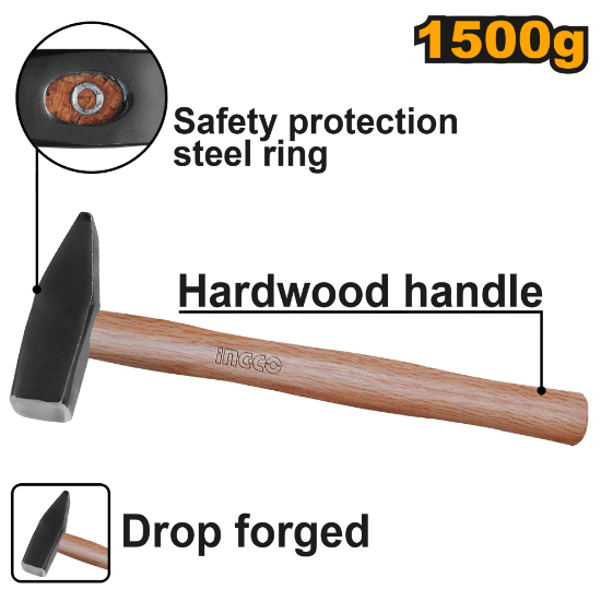 INGCO Machinist Hammer 1500g Wooden Handle HMH041500
