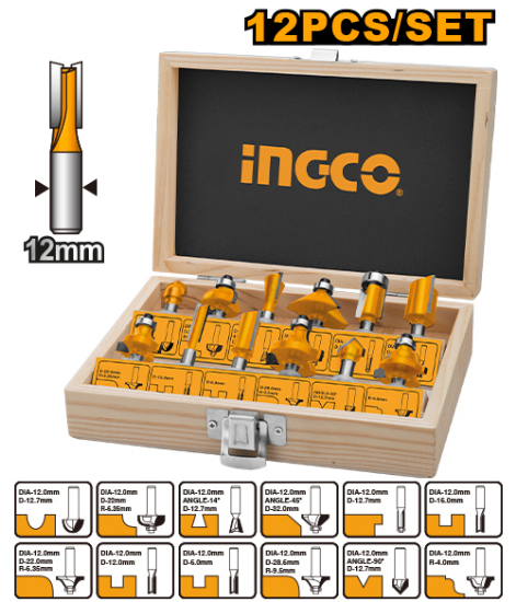 INGCO AKRT1221 | طقم ريش راوتر 12 قطعة 12مم