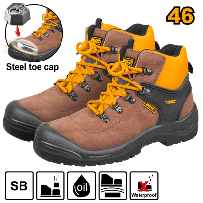 INGCO Leather Safety Shoes Steel Toe Support System Size 46 SSH12SB.46