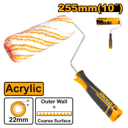 INGCO Exterior Paint Roller with Handle 255mm 10in Acrylic 22mm Pile HRHT092551