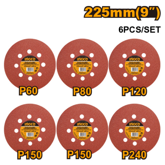 INGCO Round Sanding Discs 6pcs 225mm AKRS225061