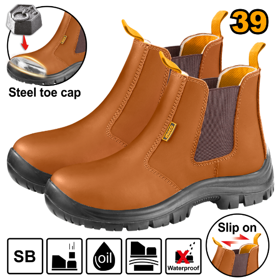 INGCO High Cut Safety Shoes Steel Toe Brown Leather Size 39 SSH08SB.39