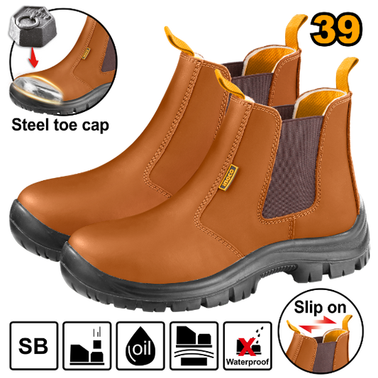 INGCO High Cut Safety Shoes Steel Toe Brown Leather Size 39 SSH08SB.39