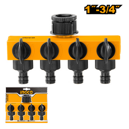 INGCO 4-Way Hose Connector with Valves 1in-3/4in HHC1402