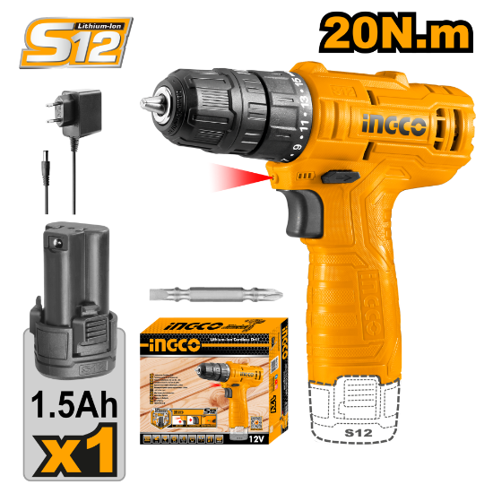INGCO Cordless Impact Drill 12V 10mm 1Batt CDLI12415