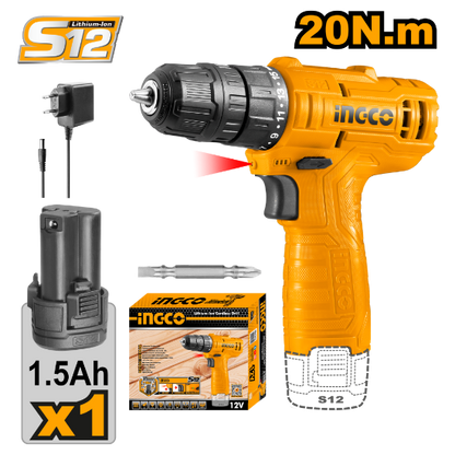 INGCO Cordless Impact Drill 12V 10mm 1Batt CDLI12415