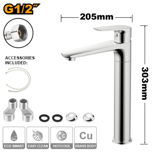 INGCO HSLBM12702 Tall Basin Mixer Tap Chrome