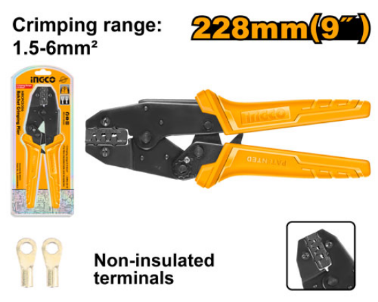 INGCO Ratchet Crimping Pliers for Terminals 1.5-6mm² 9in HRCPL1506