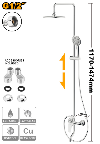 INGCO HSLBM513681 Chrome Shower Mixer Set with Rain Head