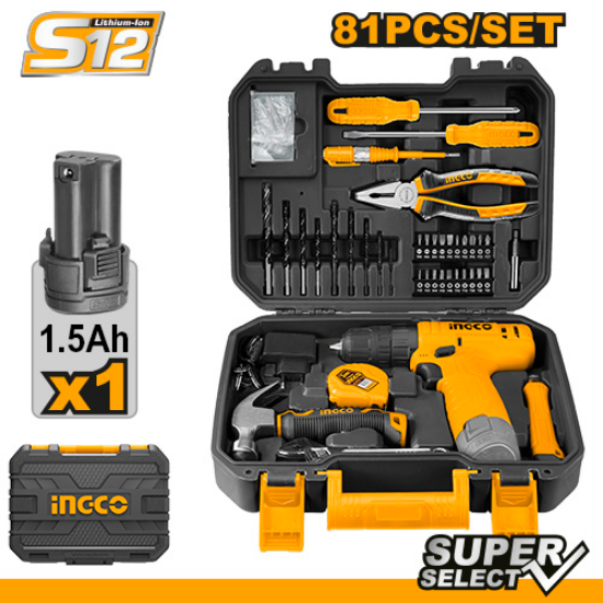 INGCO Tool Set 81pcs with 12V Cordless Drill HKTHP10811